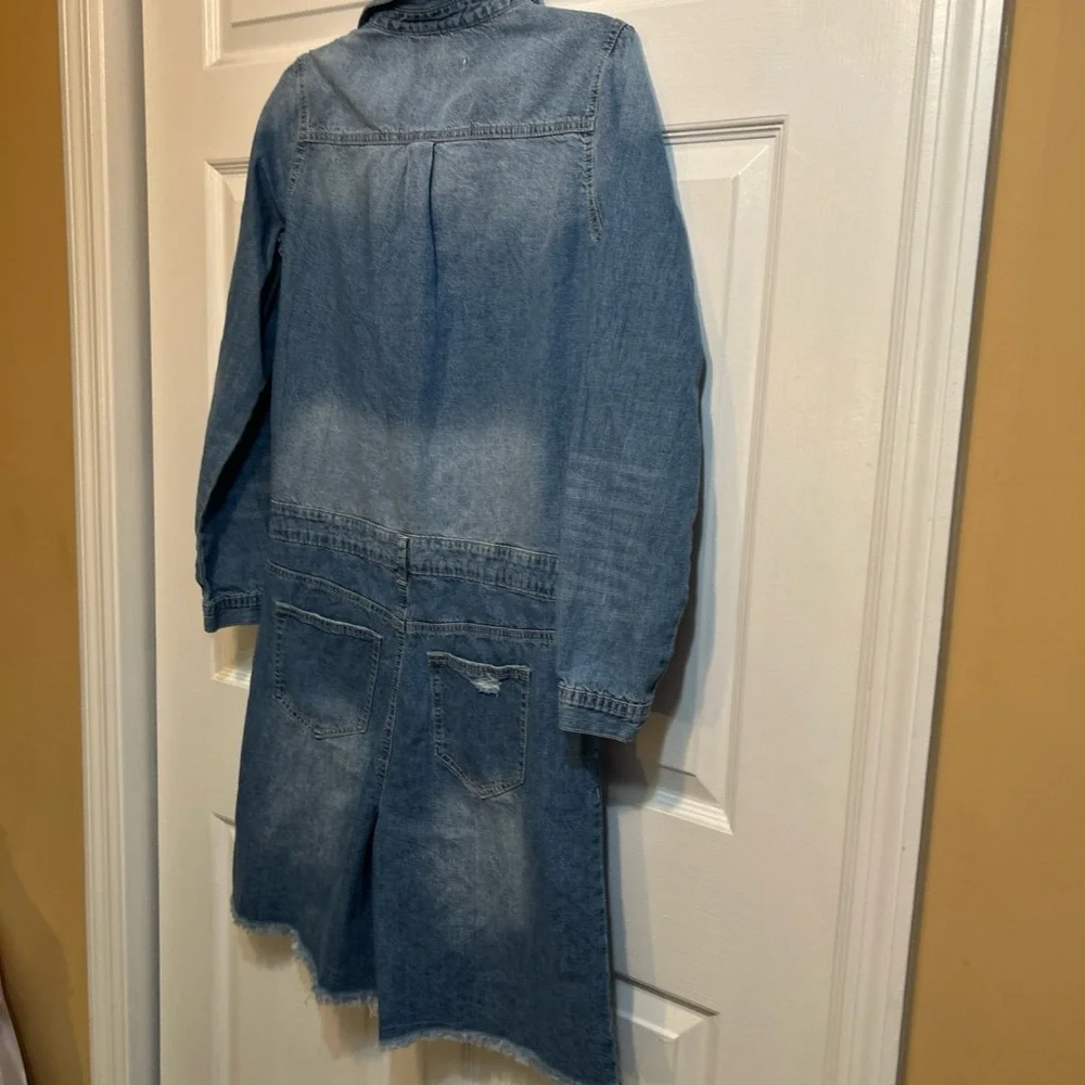 Fashion Nova Light Blue Distressed Denim Jumpsuit Romper - Picture 12 of 13